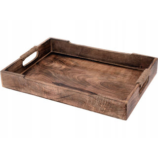 Set of 3 Mango Wood Serving Trays | 3 Wooden Kitchen Trays with Rope Handles