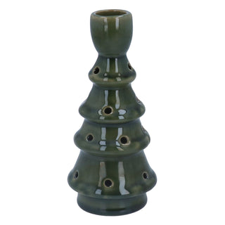 LED Christmas Tree Candlestick | Light-up Green Ceramic Christmas Candle Holder