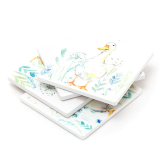 Set of 4 Coasters | Beautiful Duck Ceramic Coaster for Drinks | Square Cup Mug Table Mats