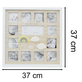 My 1st Year Keepsake Baby Photo Frame 12 Aperture Wooden New Baby Picture Frame