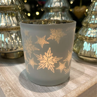 Snowflake Tealight Holder | Frosted Glass Christmas Tea Light Candle Holder 8cm