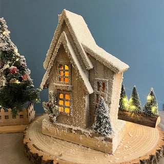 LED Snow-Covered Wooden Christmas House | Light Up Village House Ornament - 33cm