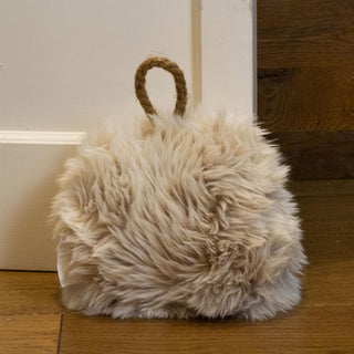 Faux Fur Doorstop | Plush Fluffy Weighted Door Stop With Jute Handle - 15cm