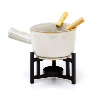 Stoneware Fondue Set | Ceramic Chocolate Tea Light Fondue Pot with 2 Forks