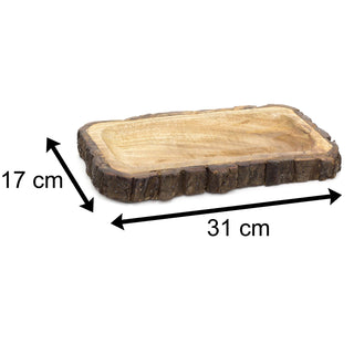 31cm Wooden Tray Tree Bark Wood Display Tray | Trinket Tray Jewellery Dish | Rectangle Candle Tray