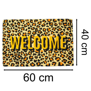 Leopard Print Doormat | Non-slip Pvc Backed Natural Coir Doormat - 60x40cm