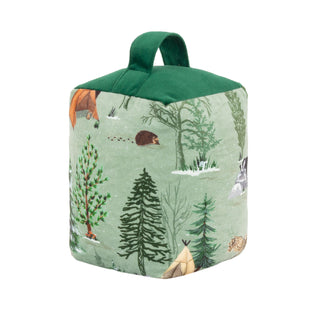 Lodge Wood Velvet Doorstop | Winter Forest Oak Green Door Stop with Handle 18cm