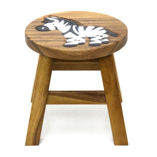 Children's Wooden Zebra Stool | Small Round Animal Footstool for Kids - 25cm