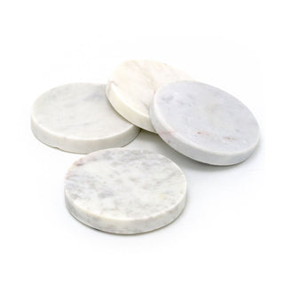 Set of 4 Round White Marble Coasters | 4 Piece Natural Stone Coaster Set - 10cm