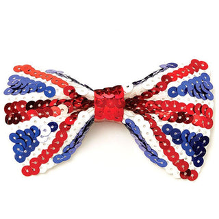 Great Britain Union Jack Sequin Bowtie Novelty Dicky Bow | British Flag Bow Tie Sequin Necktie Fancy-dress | Queens Platinum Jubilee Party Costume Dress-up