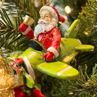 Santa in Plane Christmas Bauble | Santa Claus Resin Christmas Tree Ornament 9cm