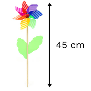 45cm Stripped Garden Windmill Outdoor Pinwheel | Wooden Rainbow Wind Spinner | Flower Bed Ornament Garden Decorations