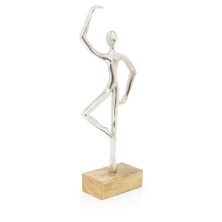 46cm Silver Metal Dancer Ornament On Wood Base | Aluminium Dancing Statue Ballet Dancer Statue | Abstract Ballerina Figurine Dancer Sculpture - Design Varies One Supplied