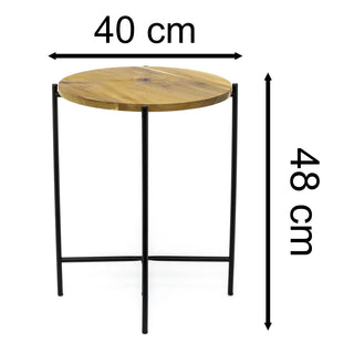 Round Acacia Wood Side Table | Black Metal End Table For Living Room - 40x48cm