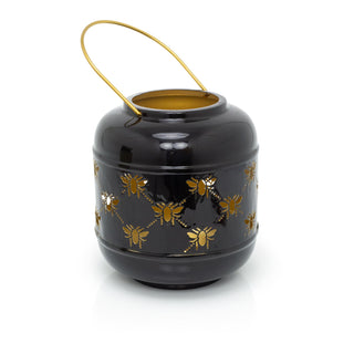 21cm Honey Bee Black Metal Hurricane Candle Lantern | Decorative Hanging Lantern For Home Garden Patio | Indoor Outdoor Bee Lantern Garden Gifts