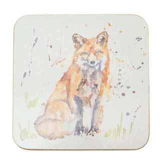 Set Of 4 Watercolour Design Woodland Fox Coasters | 4 Piece Animal Cork Square Coaster Set | Four Red Fox Wildlife Cup Mug Table Mats