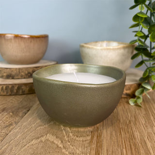 Unscented Candle & Ceramic Holder | White Wax Candle in Porcelain Bowl - 10x6cm