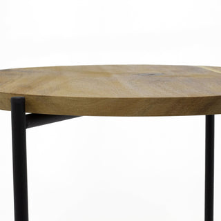 Round Acacia Wood Side Table | Black Metal End Table For Living Room - 40x48cm