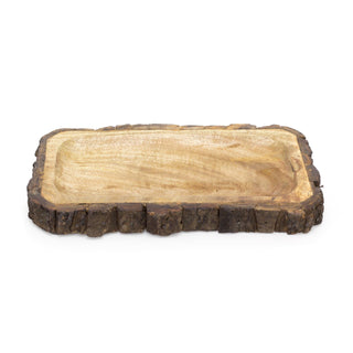 31cm Wooden Tray Tree Bark Wood Display Tray | Trinket Tray Jewellery Dish | Rectangle Candle Tray