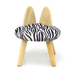 Animal Print Childrens Wooden Stool | Small Round Safari Jungle Animal Footstool - Zebra