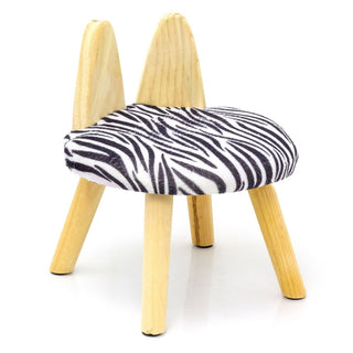 Animal Print Childrens Wooden Stool | Small Round Safari Jungle Animal Footstool - Zebra