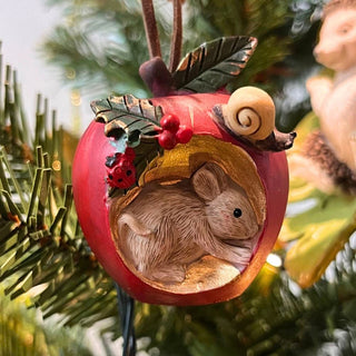 Apple with Mouse Christmas Bauble | Resin Apple Christmas Tree Hanging Ornament