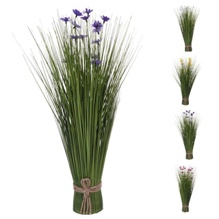 Artificial Grass & Wildflower Bouquet | Freestanding Faux Tall Floral Spray 55cm