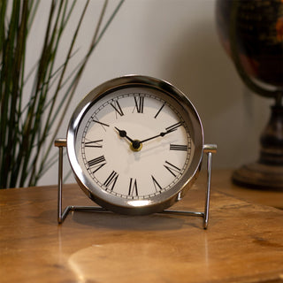 Modern Silver Metal Mantel Clock | Battery Operated Table Clock With Stand 16cm