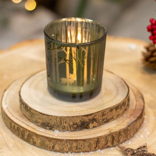 Silhouette Christmas Tealight Holder | Frosted Green Glass Candle Holder - 8cm