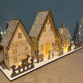 Christmas Scene Light-Up Houses | LED Wooden Winter Houses Ornament - 40cm