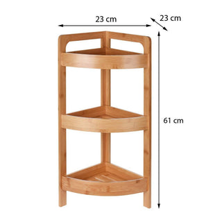 Bamboo Corner Shelf Unit | 3-Tier Wooden Bathroom Storage Rack - 23x23x61cm