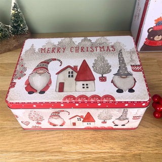 Gonk Christmas Biscuit Tin | Nordic Gnome Cookie & Cake Storage Tin - 22x16cm