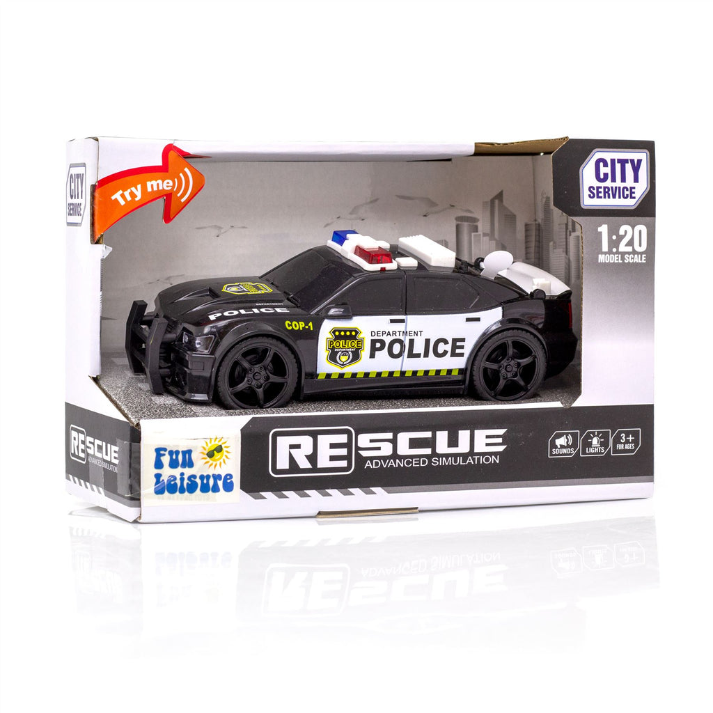 Friction-Powered Toy Police Car Lights & Siren | Black & White Cop Car ...