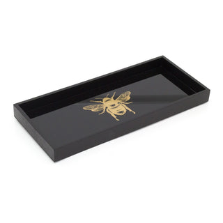 33cm Black And Gold Bee Display Tray Candle Tray | Wooden Trinket Tray Jewellery Dish | Rectangle Wood Display Dish - Single Bee