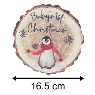 Baby 1st Christmas Wooden Hanging Sign | First Xmas Penguin Family Festive Plaque | Family Tree Hanging Decoration