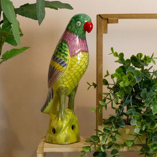 Vibrant Porcelain Parrot Ornament | Ceramic Bird Statue Parrot Sculpture - 27cm