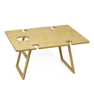 Bamboo Folding Wine Picnic Table | Portable Outdoor Wine & Cheese Table 48x38cm