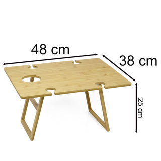 Bamboo Folding Wine Picnic Table | Portable Outdoor Wine & Cheese Table 48x38cm