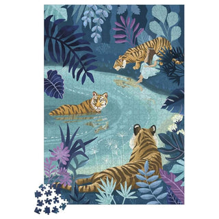 Janod Tiger Gathering Puzzle | 1000 Piece Moonlight Tigers Jigsaw | Age 9+