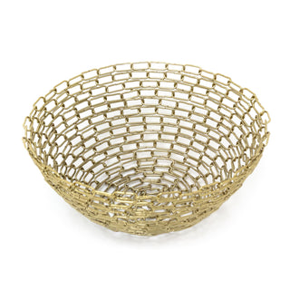 Gold Metal Chain Link Bowl | Round Decorative Gold Effect Display Dish - 26cm