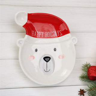 Polar Bear Christmas Plate Novelty Character Snack Plate Xmas Serving Dish 19cm