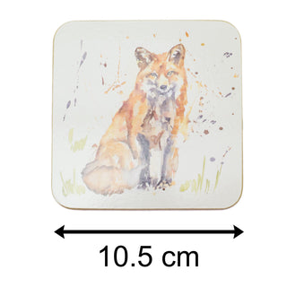 Set Of 4 Watercolour Design Woodland Fox Coasters | 4 Piece Animal Cork Square Coaster Set | Four Red Fox Wildlife Cup Mug Table Mats