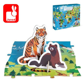 Janod Endangered Animals Puzzle | 200 Pc 3D Animal World Map Educational Jigsaw