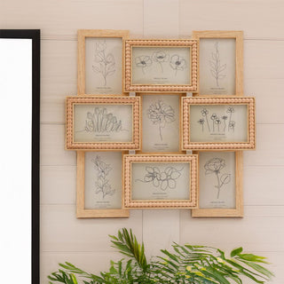 Beaded Picture Frame | 9 Multi Aperture Wall Mounted Photo Collage Frame - 45cm