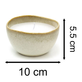 Unscented Candle & Ceramic Holder | White Wax Candle in Porcelain Bowl - 10x6cm