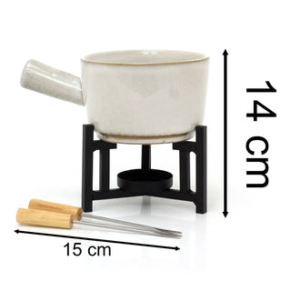 Stoneware Fondue Set | Ceramic Chocolate Tea Light Fondue Pot with 2 Forks