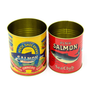 Set of 2 Retro Style Vintage Salmon Storage Tins | Decorative Tinned Fish Cans