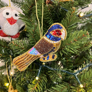 Bird Christmas Bauble Pack | Beaded Robin, Owl & Parrot Tree Ornaments - 10cm