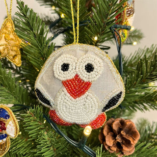 Bird Christmas Bauble Pack | Beaded Robin, Owl & Parrot Tree Ornaments - 10cm