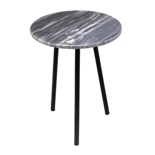 Black Marble Side Table | Modern Round Black & Gold Accent End Table - 35x45cm